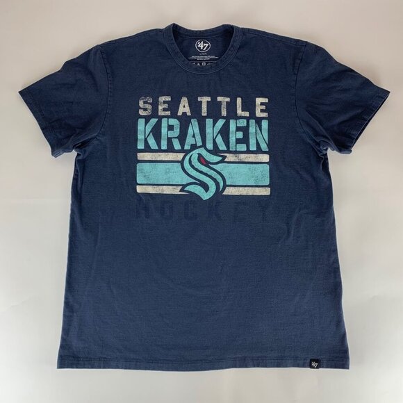 Seattle Kraken NHL Navy Blue 47 Brand Short Sleeve Crewneck Shirt Mens Large - Picture 1 of 5